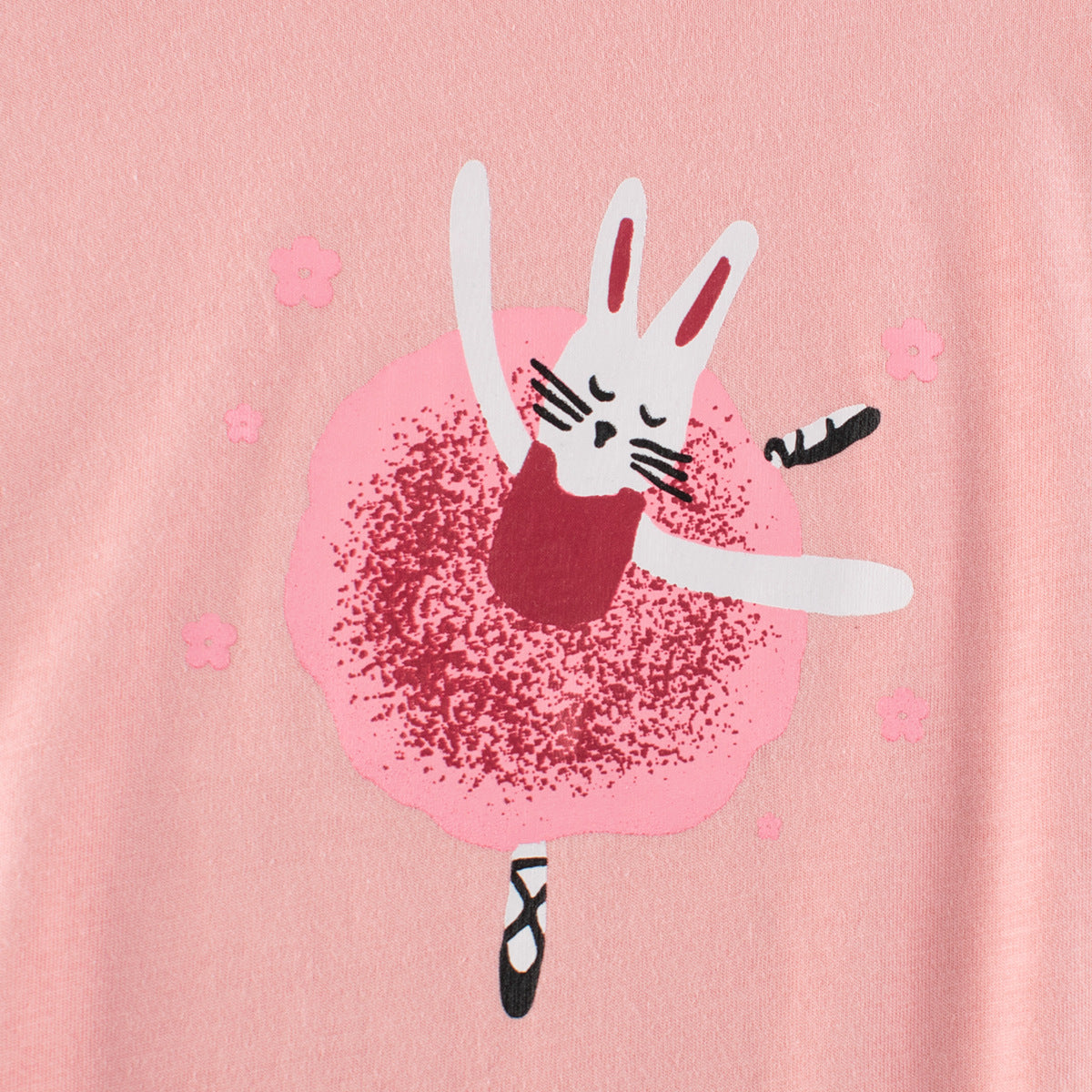 Cartoon Rabbit Pink Round Collar Short Sleeve T-Shirt