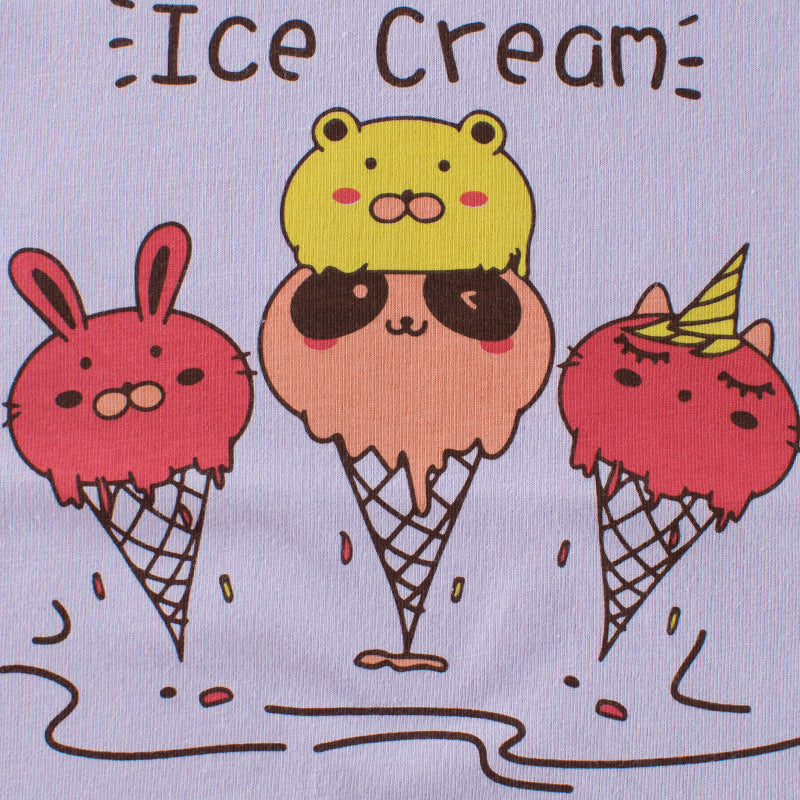 Purple Ice Cream Printed Round Neck Short Sleeve T-Shirt