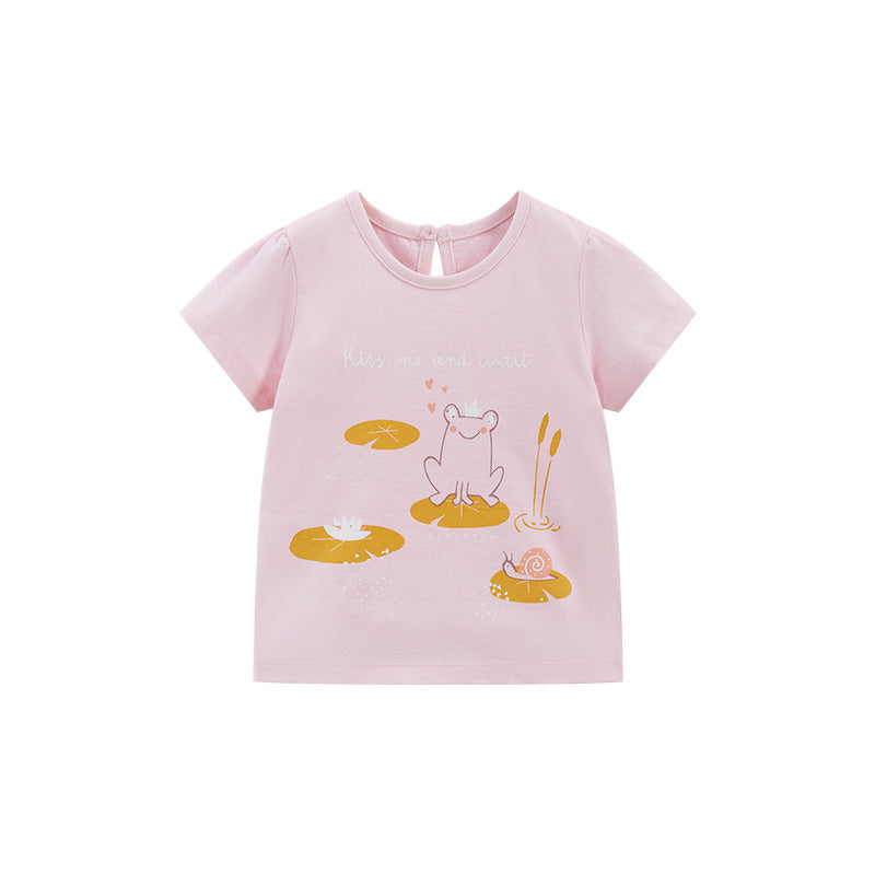 Kids Cartoon Frog Print Short Sleeve T-Shirt