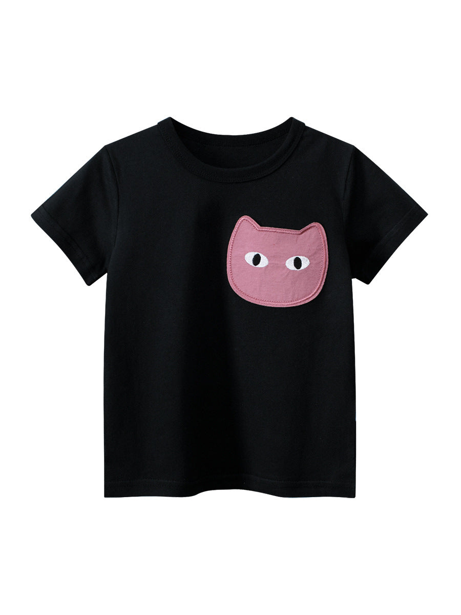 Solid Color Cartoon Cotton Short Sleeve T-Shirt