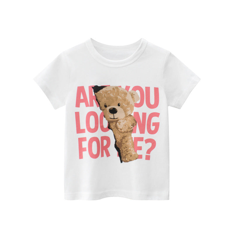 Cartoon Letter Round Neck Short Sleeve T-Shirt