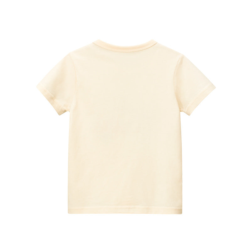 Apricot cartoon print short-sleeved T-shirt