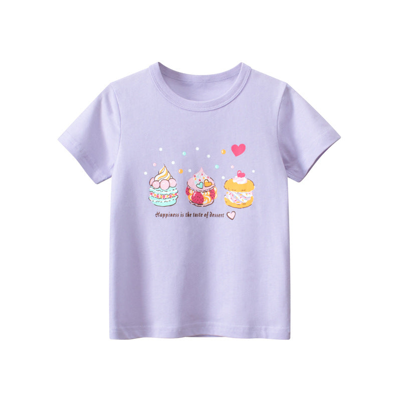 Purple short sleeve t-shirt with cake flowers