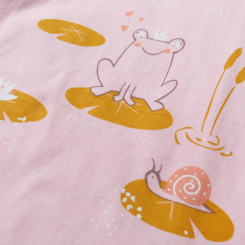 Kids Cartoon Frog Print Short Sleeve T-Shirt