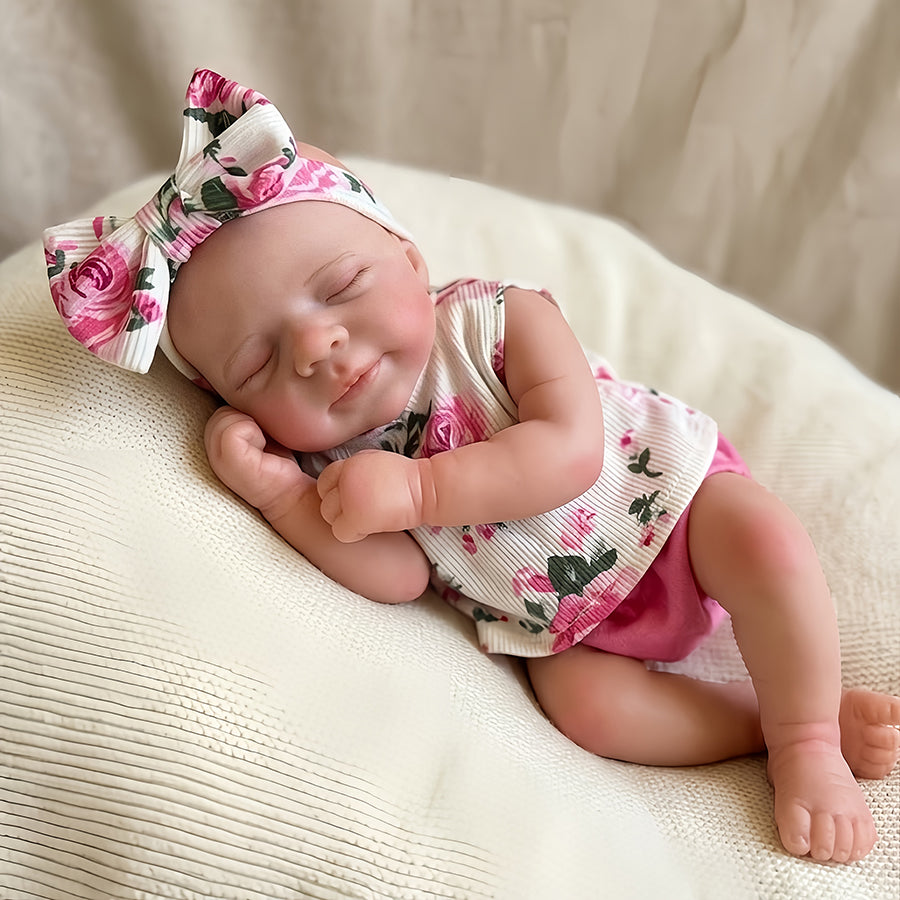 30cm Cute Full Silicone Pascale Reborn Doll Girl In Pink Floral Outfits
