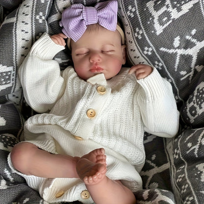 20 Inches Soft Touch Closed Eyes Loulou Reborn Baby Girl In White Overalls