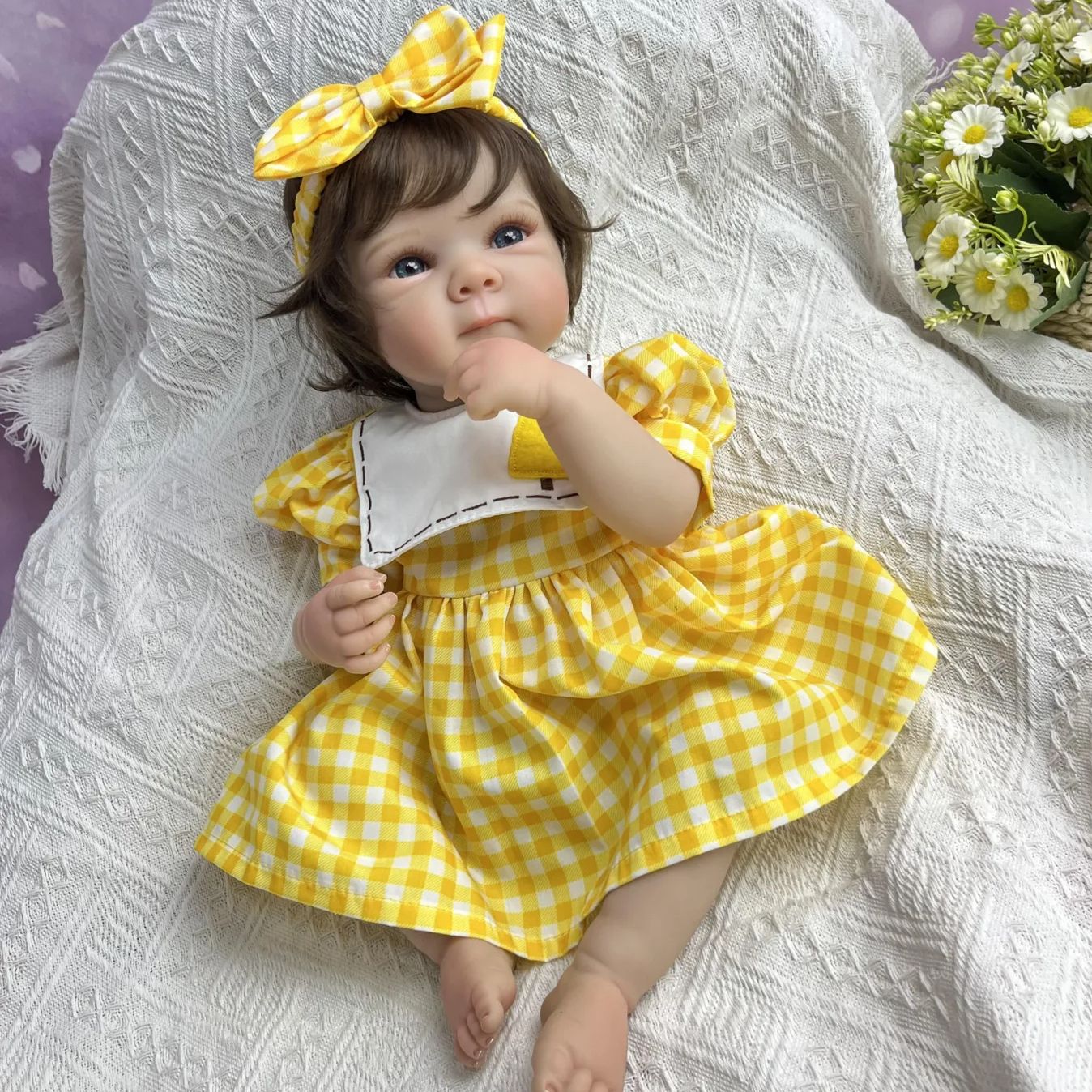 45cm Lifelike Vinyl Body Short Hair Bettie Reborn Baby Girl in Yellow Dress