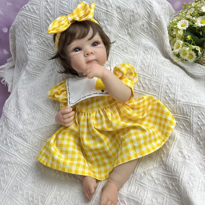 45cm Lifelike Vinyl Body Short Hair Bettie Reborn Baby Girl in Yellow Dress
