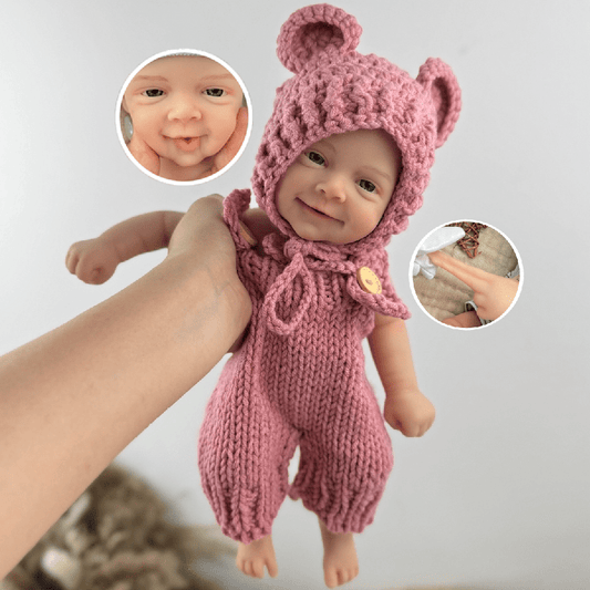 30cm Open Eyes Smile Sebastian Silicone Reborn Baby Girl in Red Knitted Bodysuits