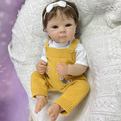 45cm Lifelike Vinyl Body Short Hair Bettie Reborn Baby Girl In Yellow Knitwear
