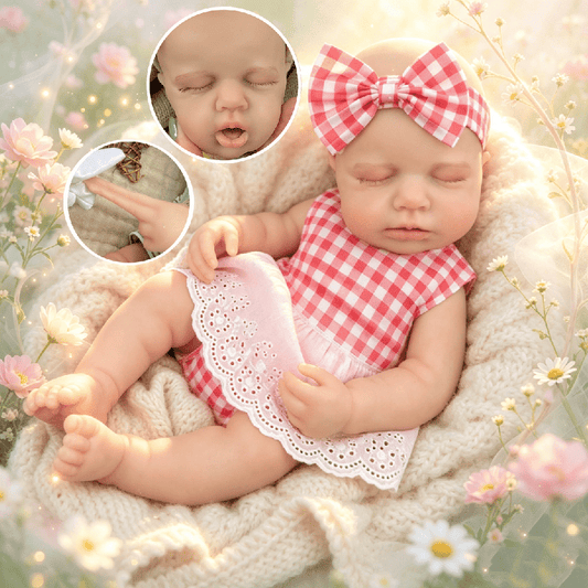 45cm Silicone Stretchable Closed Eyes Loulou Reborn Girl In Red Plaid Bodysuits