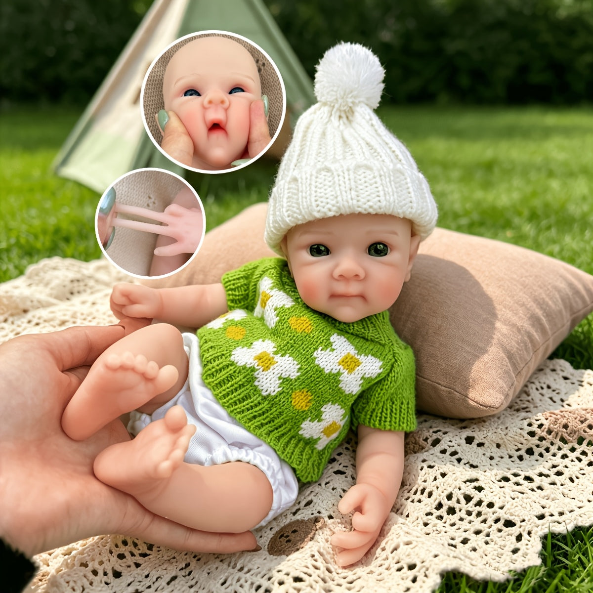 30cm Full Silicone Bettie Reborn Baby Girl in Green floral sweater