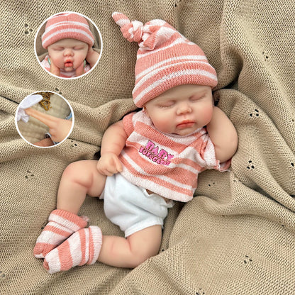 30cm Realistic Silicone Pickle Reborn Doll Girl In Pink Stripe Outfits