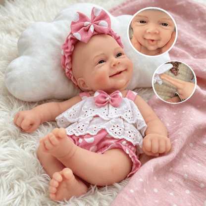 30cm Open Eyes Smile Sebastian Silicone Reborn Baby Girl in Pink Polk Dot Bodysuits