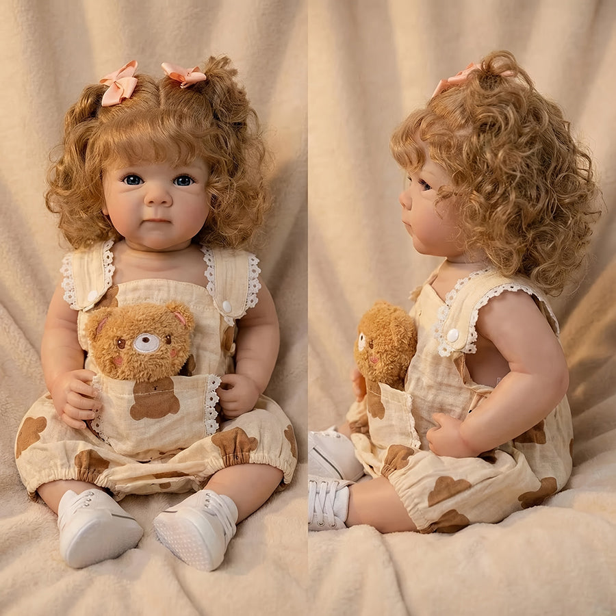 18 Inches Blonde Hair Blue Eyes Bettie Reborn Doll Girl In Bear Clothes