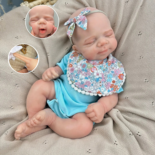 45cm Silicone Stretchable Asleep Pascale Reborn Baby Girl In Blue Bodysuit