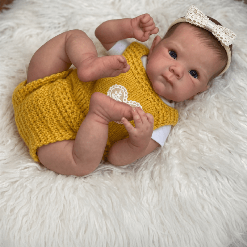 18 Inches Blue Eyes Bettie Reborn Baby Girl In Yellow Knitted Overalls