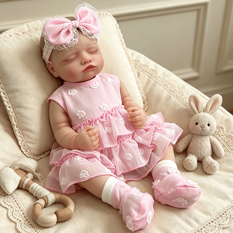 20 Inches Realistic Closed Eyes Rosalie Reborn Doll Girl In Pink Dress