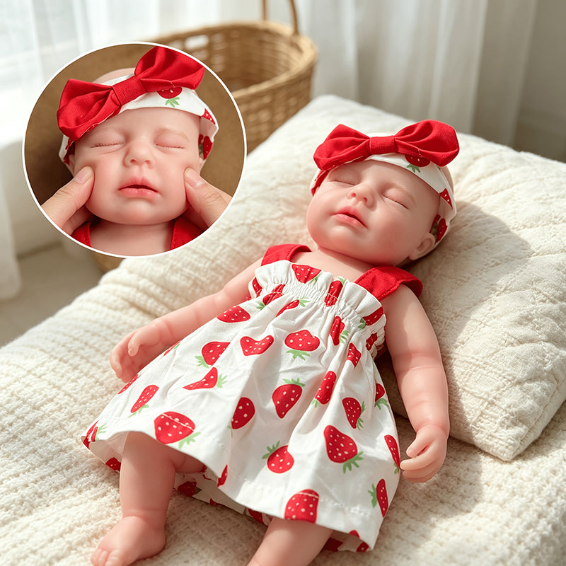 30cm Full Silicone Closed Eyes Loulou Reborn Baby Girl in Strawberry Dress