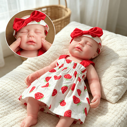 30cm Full Silicone Closed Eyes Loulou Reborn Baby Girl in Strawberry Dress