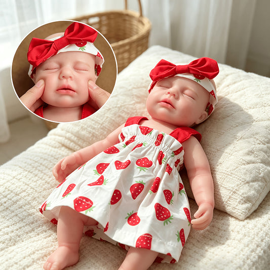 30cm Full Silicone Closed Eyes Loulou Reborn Baby Girl in Strawberry Dress