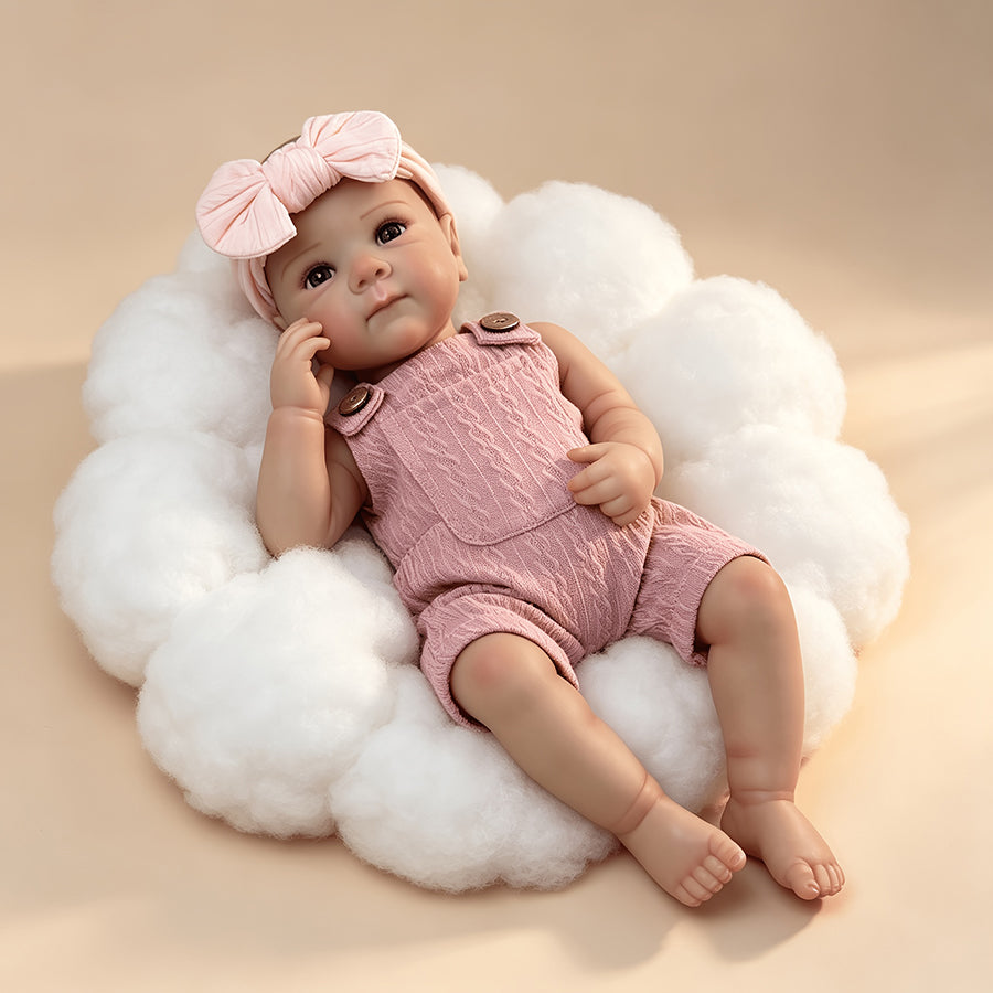 18 Inches Blue Eyes Bettie Reborn Baby Girl In Pink Overalls