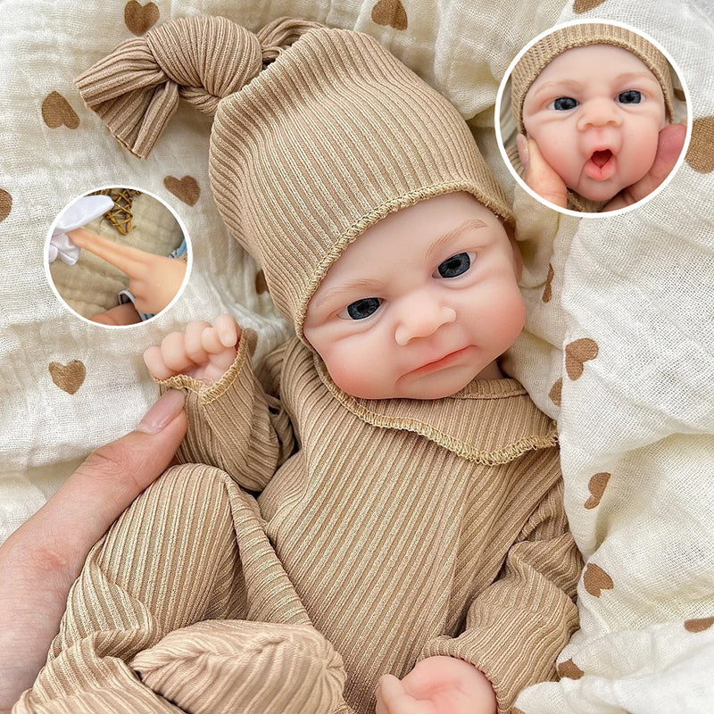 30cm Open Eyes Elijah Silicone Reborn Baby Girl in Brown Outfits