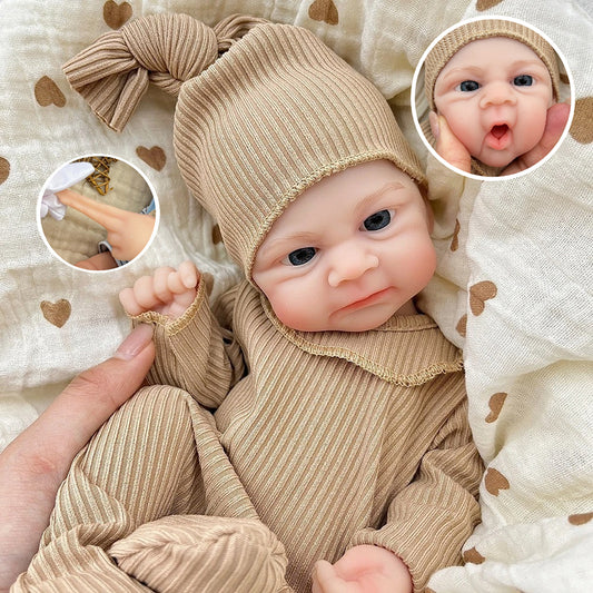 30cm Open Eyes Elijah Silicone Reborn Baby Girl in Brown Outfits