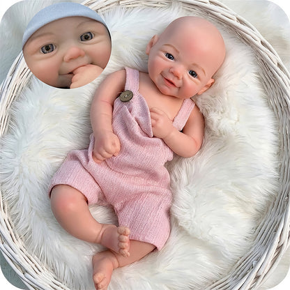 18 Inches Lifelike Full Silicone Vivienne Smile Reborn Doll Girl in Pink Overalls