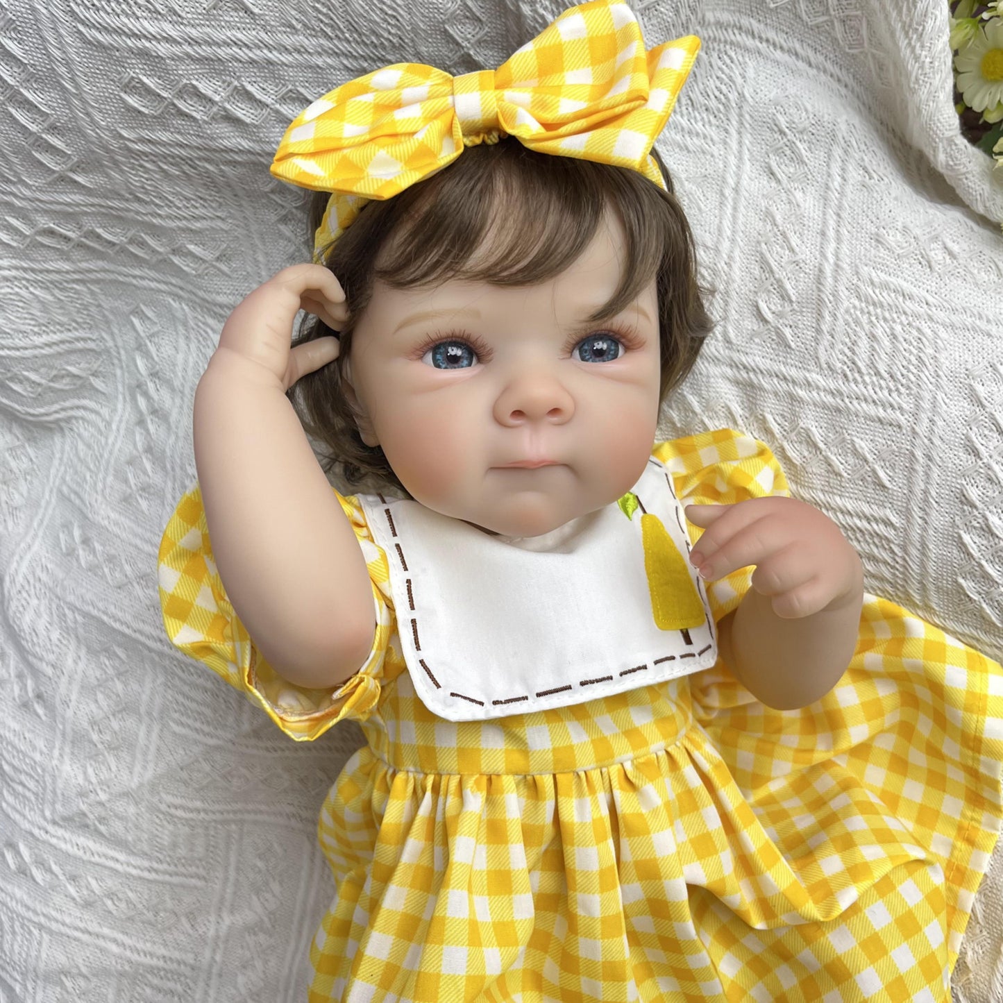 45cm Lifelike Vinyl Body Short Hair Bettie Reborn Baby Girl in Yellow Dress