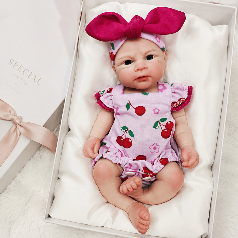 30cm Open Eyes Elijah Silicone Reborn Baby Girl in Cherry Outfits