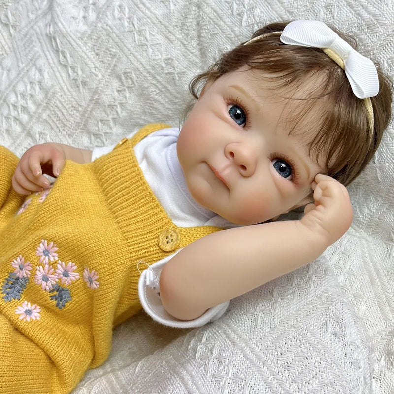 45cm Lifelike Vinyl Body Short Hair Bettie Reborn Baby Girl In Yellow Knitwear