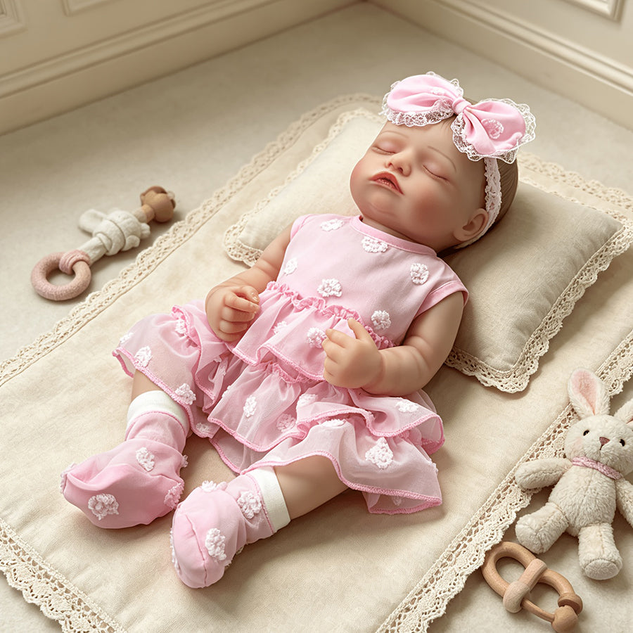 20 Inches Realistic Closed Eyes Rosalie Reborn Doll Girl In Pink Dress