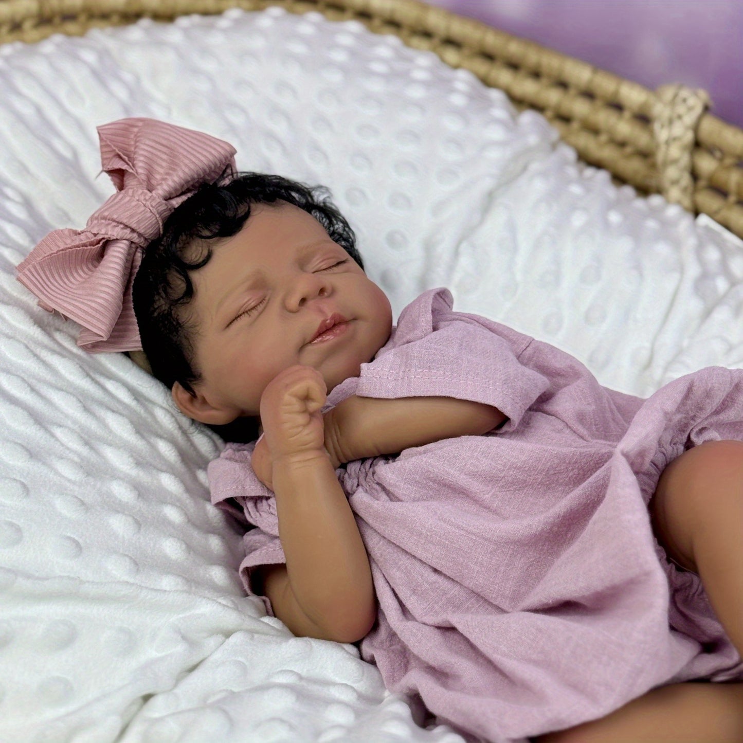 19 Inches Dark Skin Asleep Pascale Reborn Doll Girl in Purple Clothes