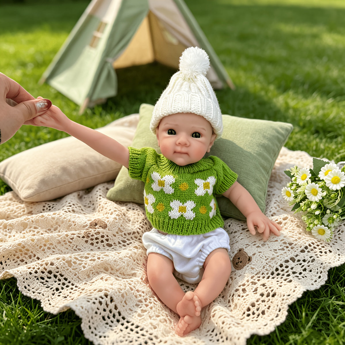 30cm Full Silicone Bettie Reborn Baby Girl in Green floral sweater