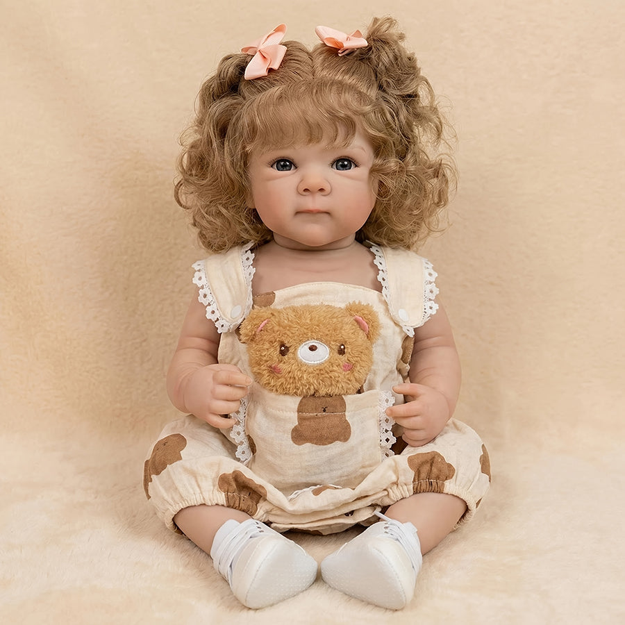 18 Inches Blonde Hair Blue Eyes Bettie Reborn Doll Girl In Bear Clothes