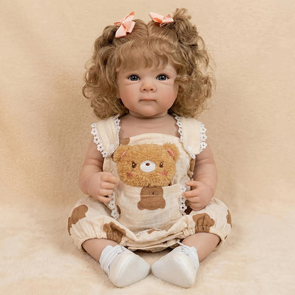 18 Inches Blonde Hair Blue Eyes Bettie Reborn Doll Girl In Bear Clothes