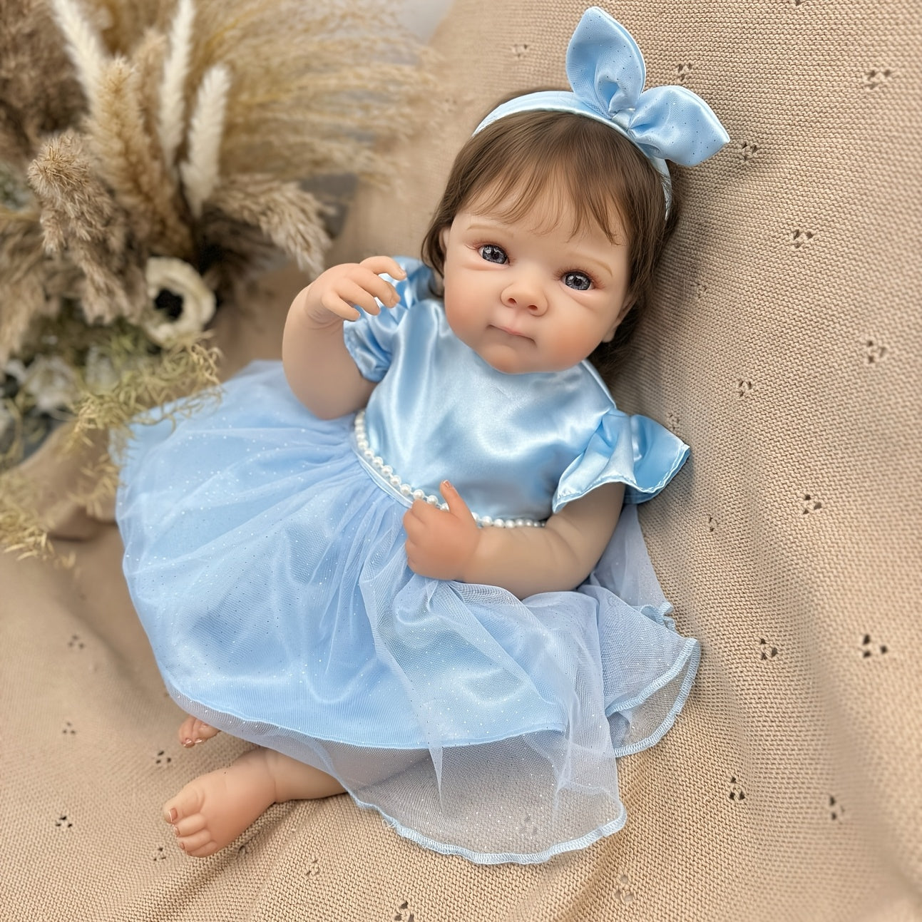 45cm Lifelike Vinyl Body Short Hair Bettie Reborn Girl in Blue Dress