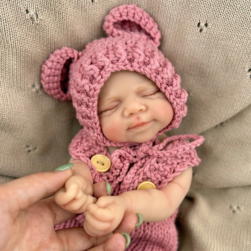 30cm Lifelike Silicone Closed Eyes Pascale Reborn Baby Girl in Red Knitted Overalls