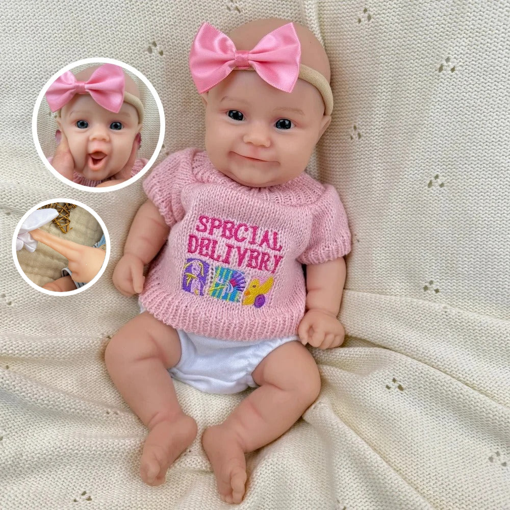 30cm Full Silicone Maddie Smile Reborn Baby Girl in Pink Outfits