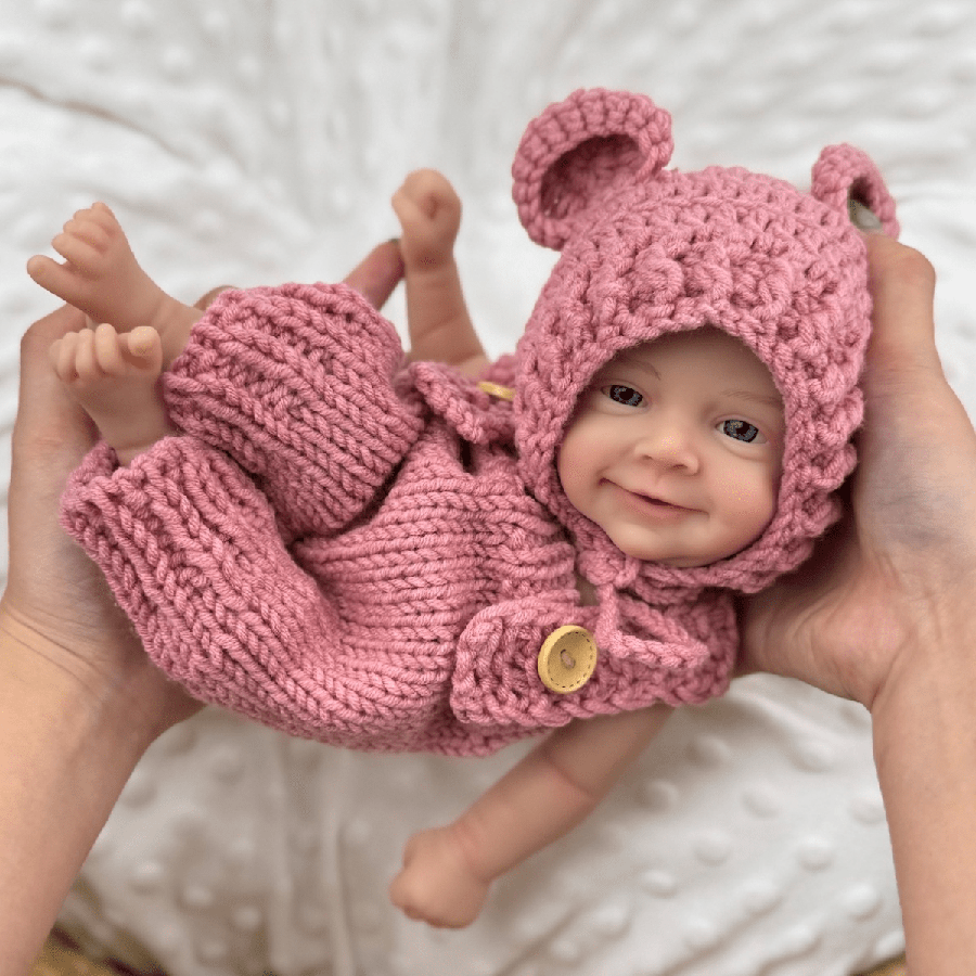 30cm Open Eyes Smile Sebastian Silicone Reborn Baby Girl in Red Knitted Bodysuits