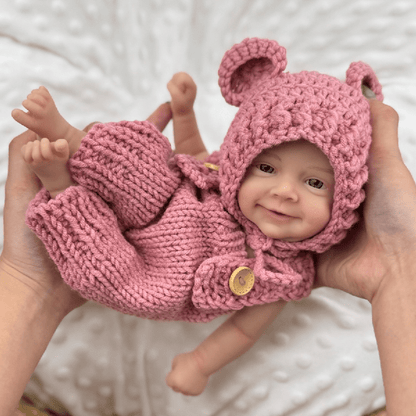 30cm Open Eyes Smile Sebastian Silicone Reborn Baby Girl in Red Knitted Bodysuits