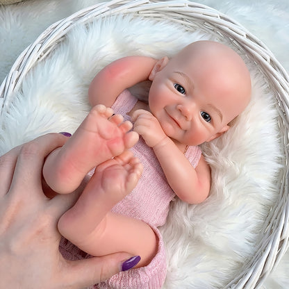 18 Inches Lifelike Full Silicone Vivienne Smile Reborn Doll Girl in Pink Overalls