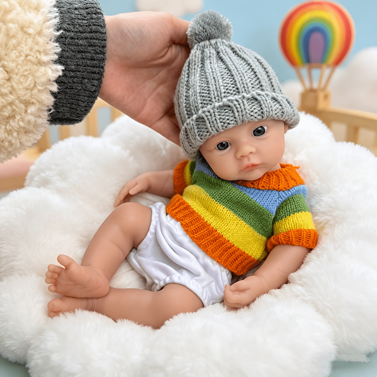 30cm Full Silicone Meadow Reborn Baby Girl in colorful striped sweater