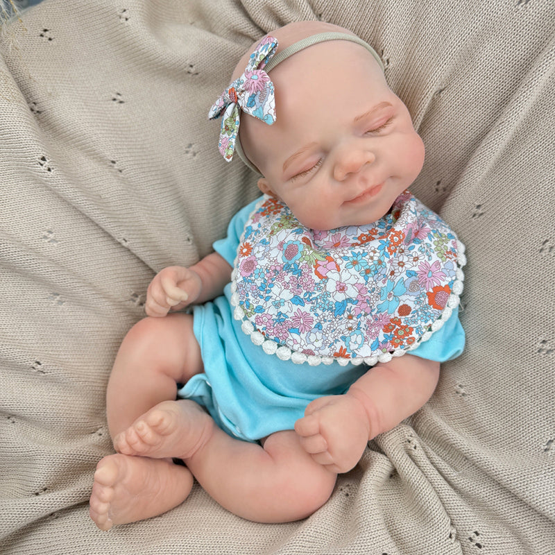 45cm Silicone Stretchable Asleep Pascale Reborn Baby Girl In Blue Bodysuit