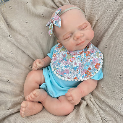 45cm Silicone Stretchable Asleep Pascale Reborn Baby Girl In Blue Bodysuit