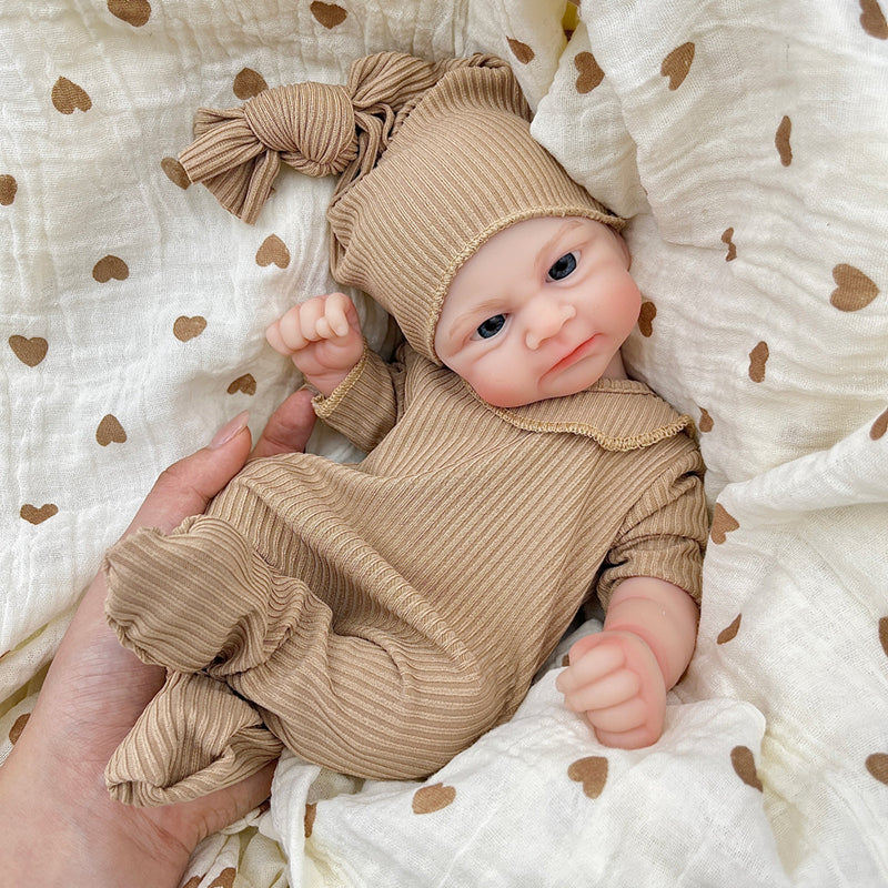 30cm Open Eyes Elijah Silicone Reborn Baby Girl in Brown Outfits