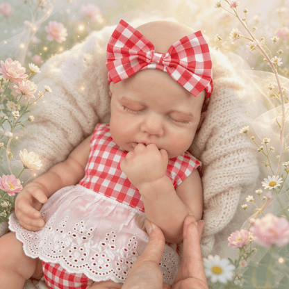 45cm Silicone Stretchable Closed Eyes Loulou Reborn Girl In Red Plaid Bodysuits