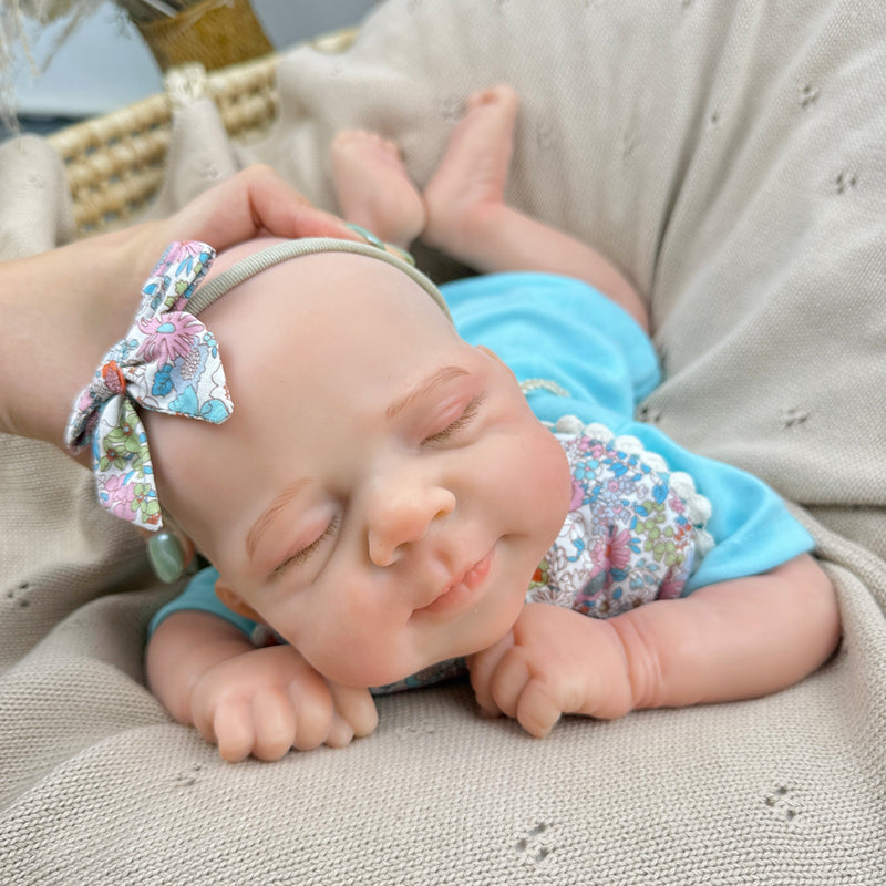 45cm Silicone Stretchable Asleep Pascale Reborn Baby Girl In Blue Bodysuit