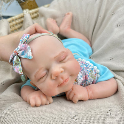 45cm Silicone Stretchable Asleep Pascale Reborn Baby Girl In Blue Bodysuit
